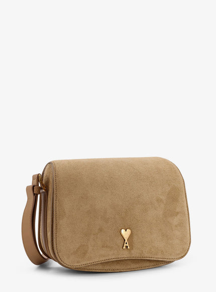 Ami Paris Suede Shoulder Bag With Metal Logo On The Front