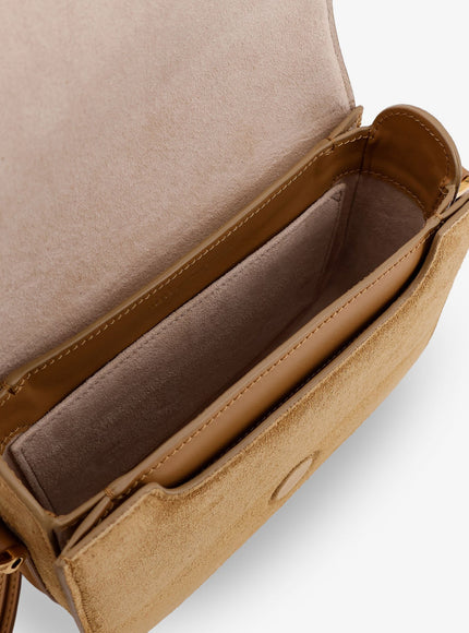 Ami Paris Suede Shoulder Bag With Metal Logo On The Front