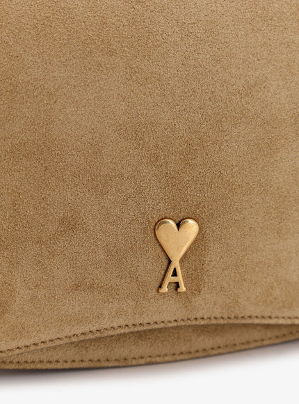 Ami Paris Suede Shoulder Bag With Metal Logo On The Front