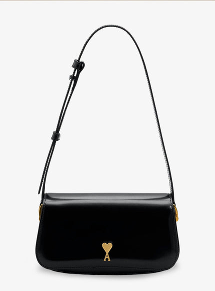 Ami Paris Leather Shoulder Bag With Logo On The Front Uni Noir