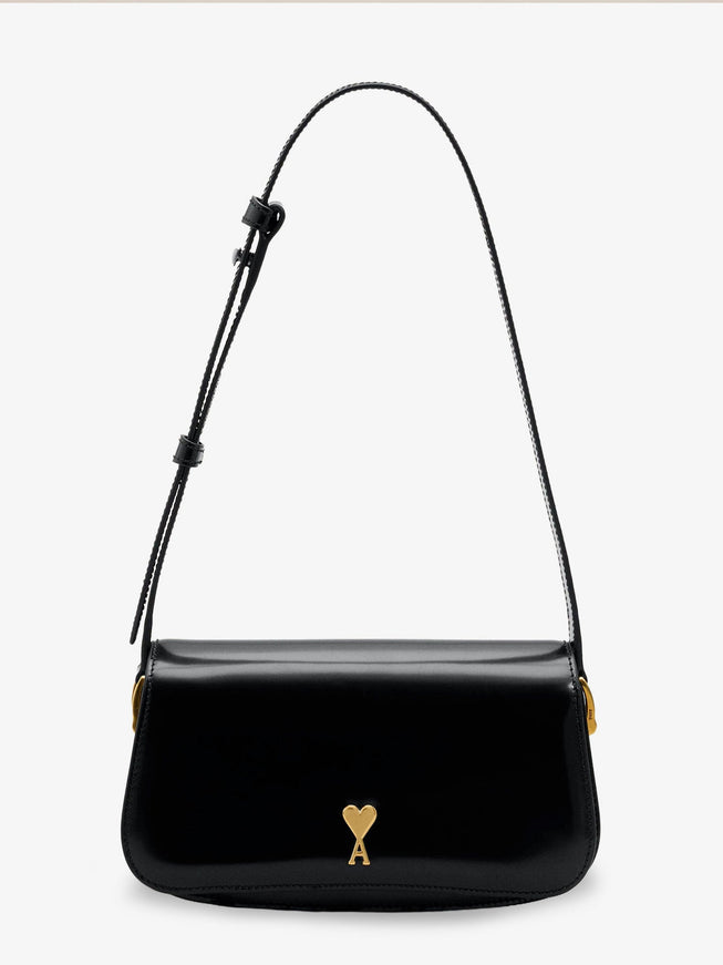 Ami Paris Leather Shoulder Bag With Logo On The Front Uni Noir