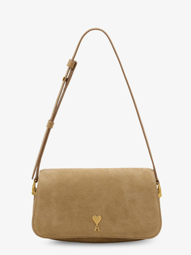 Ami Paris Leather Shoulder Bag With Logo On The Front Uni Miel
