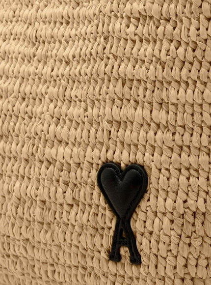 Ami Paris Ami De Coeur Raffia Shoulder Bag