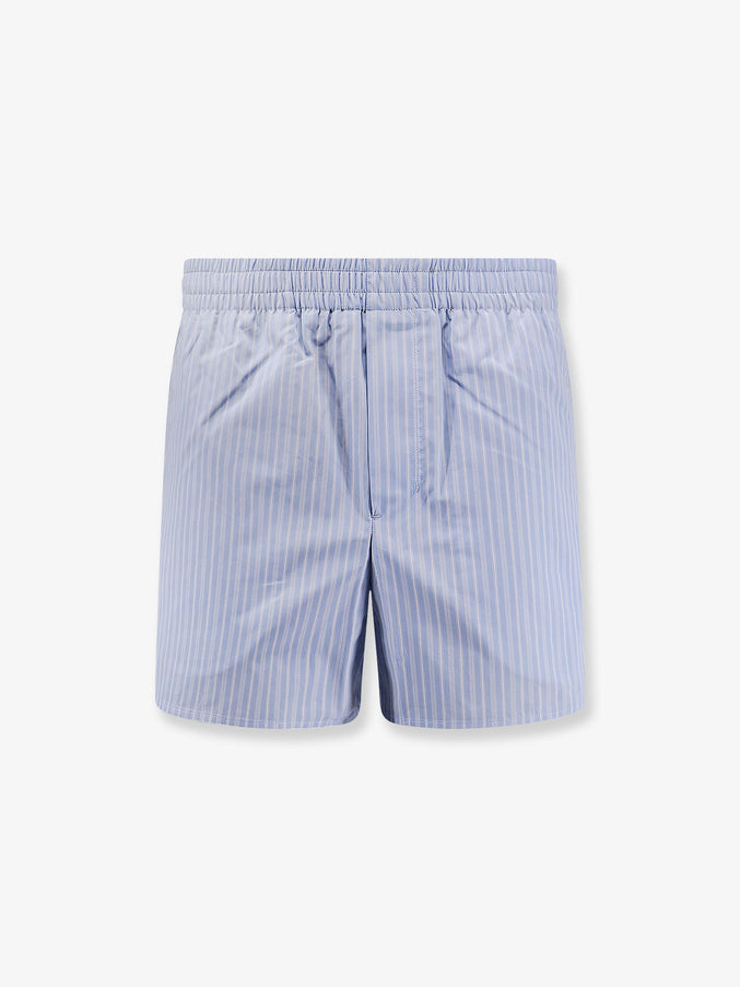 Ami Paris Cotton Bermuda Shorts With Striped Pattern Bleu Cachemire Blanc