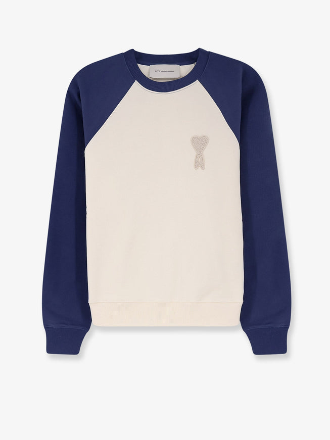 Ami Paris Cotton Sweatshirt With Ami Coeur Logo On The Front Blanc Creme Encre