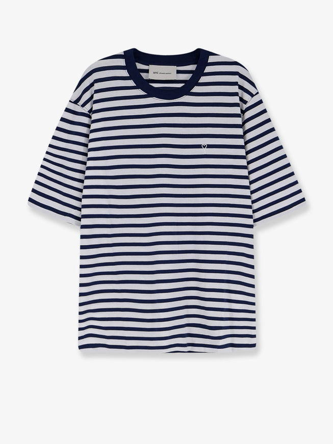 Ami Paris Cotton T-Shirt With Embroidered Logo On The Front Encre Blanc