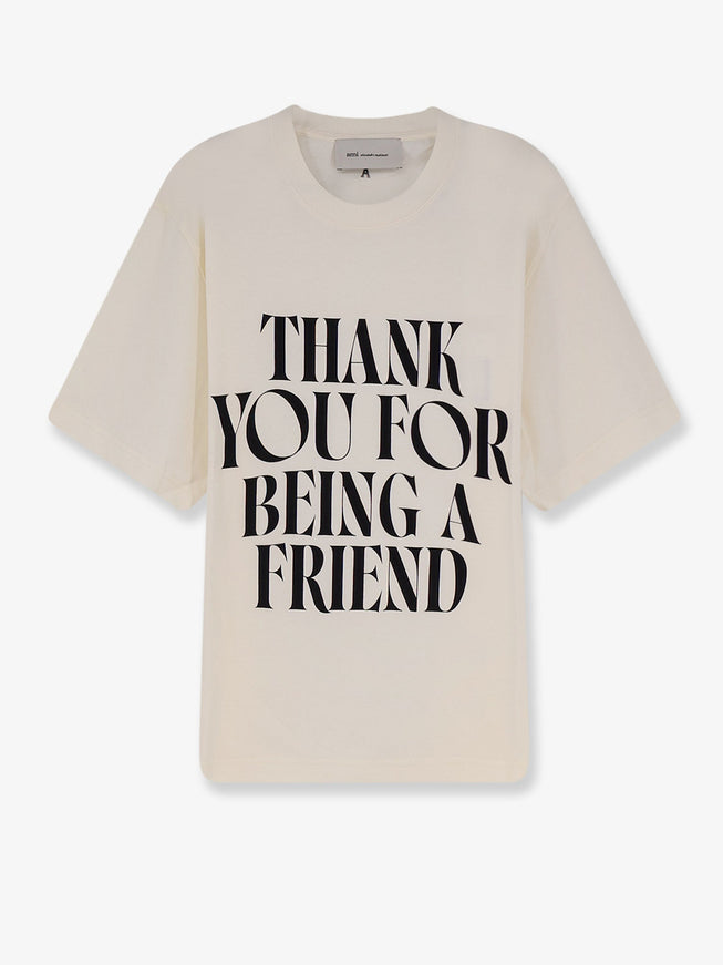 Ami Paris Cotton T-Shirt With Frontal Print Blanc Creme