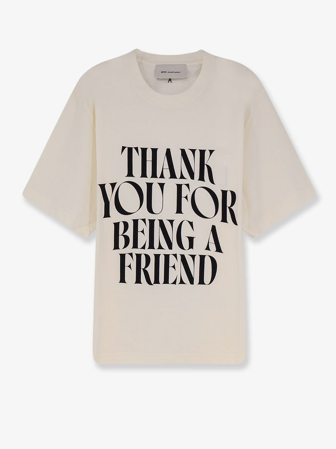 Ami Paris Cotton T-Shirt With Frontal Print Blanc Creme