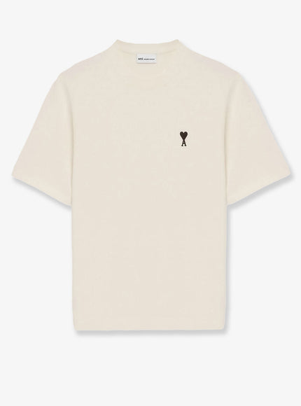 Ami Paris Cotton T-Shirt With Print On The Back Blanc Creme