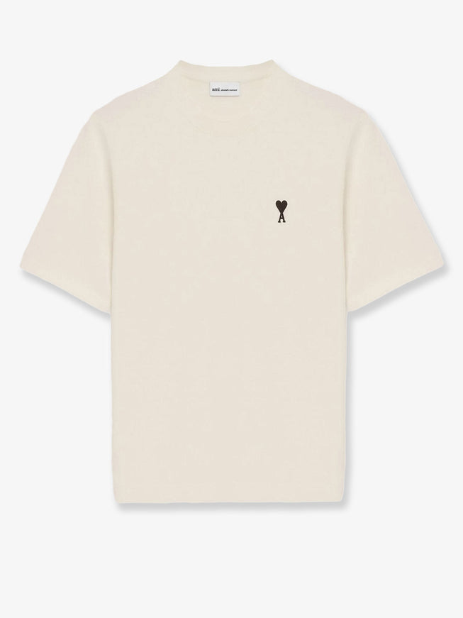 Ami Paris Cotton T-Shirt With Print On The Back Blanc Creme