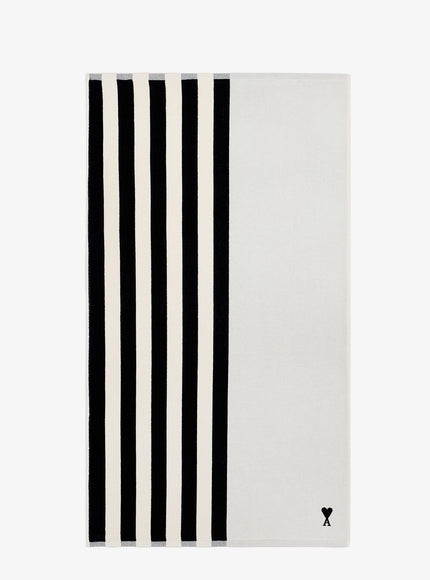 Ami Paris Cotton Beach Towel Uni Noir Blanc Creme