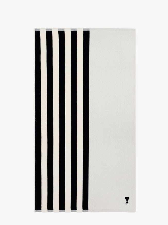 Ami Paris Cotton Beach Towel Uni Noir Blanc Creme