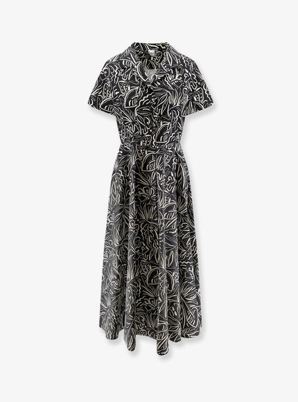 Aspesi Printed Cotton Chemisier Dress Stampa Nera