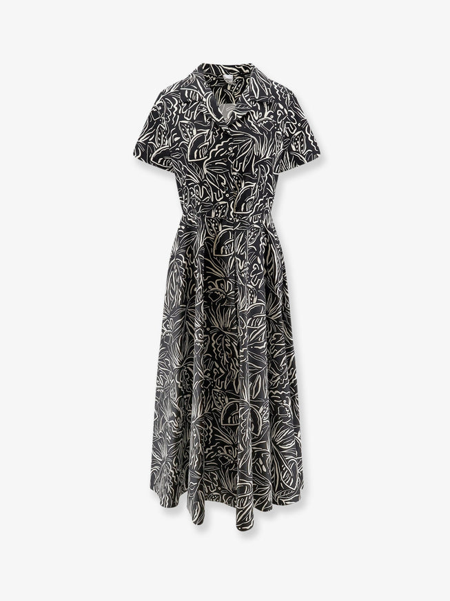 Aspesi Printed Cotton Chemisier Dress Stampa Nera