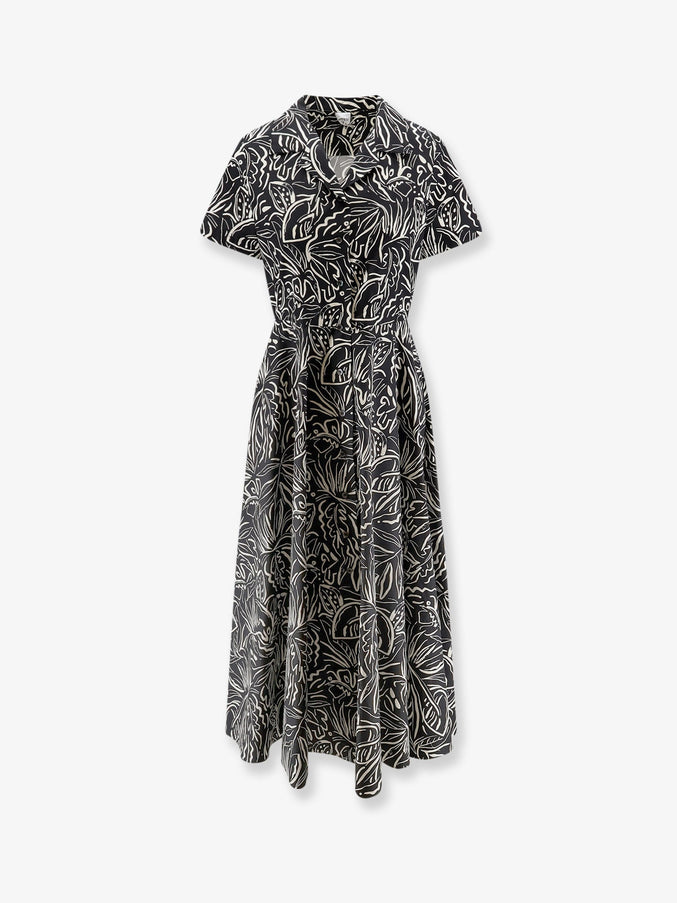 Aspesi Printed Cotton Chemisier Dress Stampa Nera