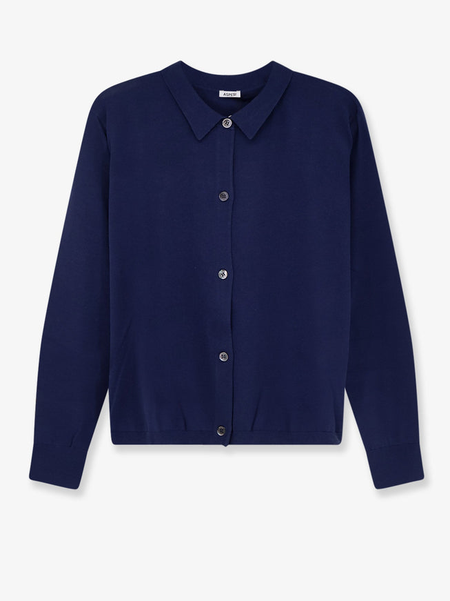 Aspesi Cotton, Silk And Linen Blend Cardigan 42 Navy
