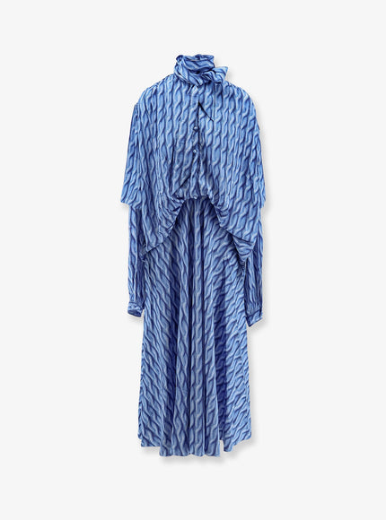 Balenciaga Printed Fabric Long Dress 38 Blue