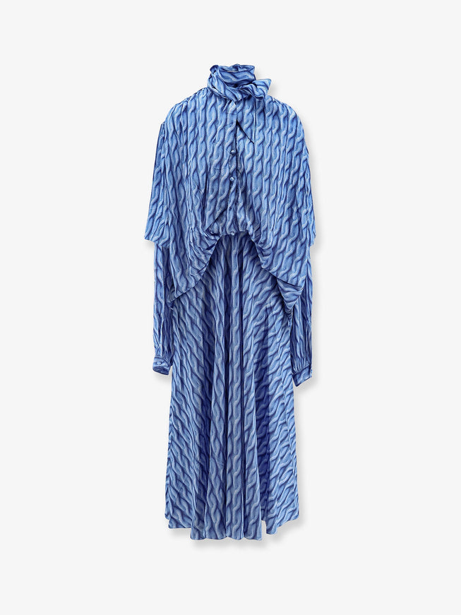 Balenciaga Printed Fabric Long Dress 38 Blue