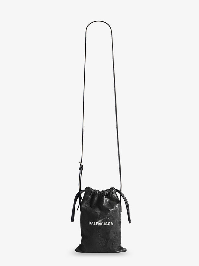 Balenciaga Leather Shopper Phone Holder With Lettering Logo On The Front Uni Black L White