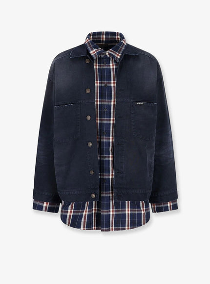 Balenciaga Canvas Jacket With Madras Inserts M Navy Dirty Dark Blue