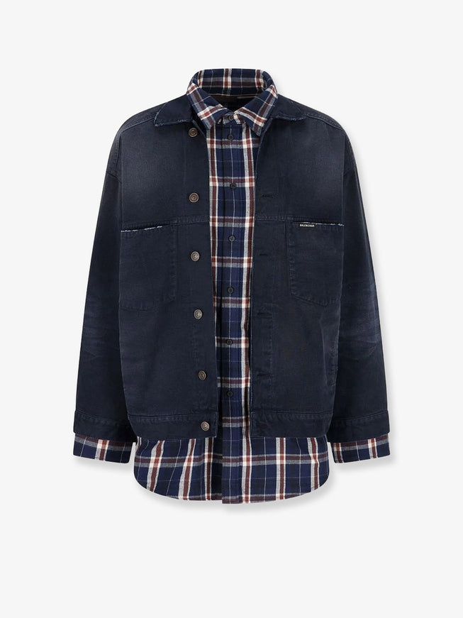 Balenciaga Canvas Jacket With Madras Inserts S Navy Dirty Dark Blue