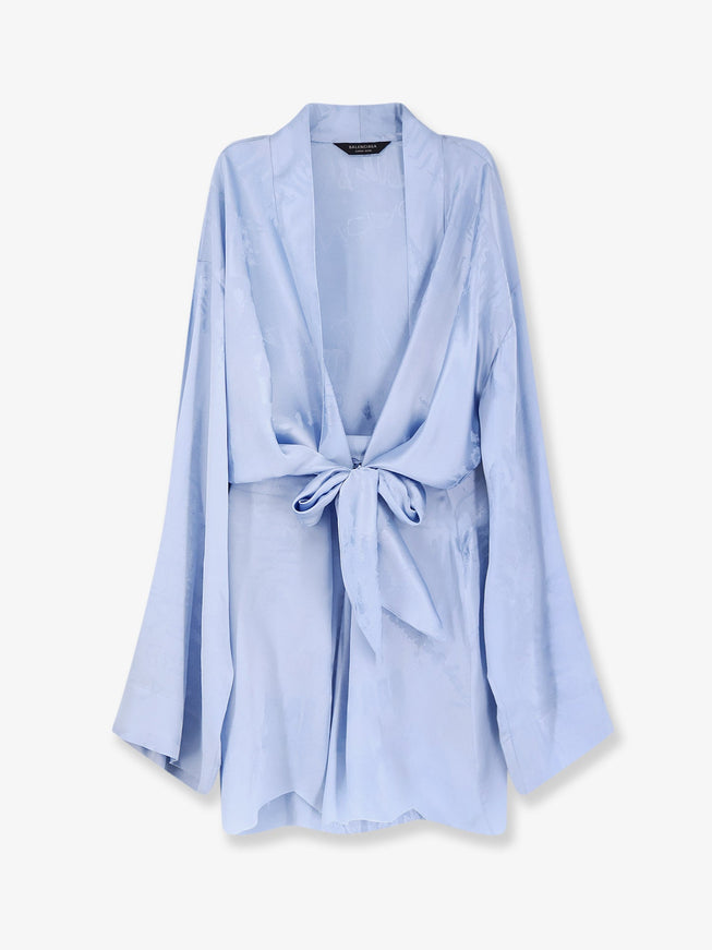 Balenciaga Wrap Silk Mini Dress 36 Baby Blue