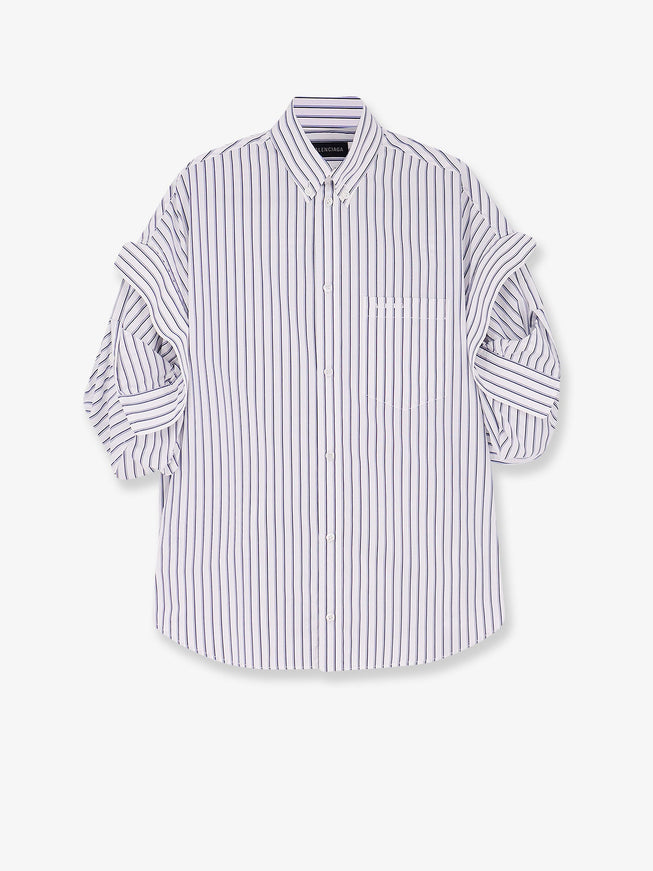 Balenciaga Tucked Sleeve Striped Cotton Shirt White Blue