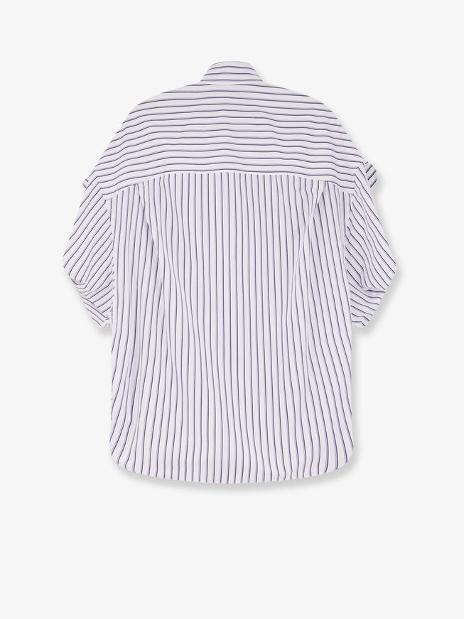 Balenciaga Tucked Sleeve Striped Cotton Shirt