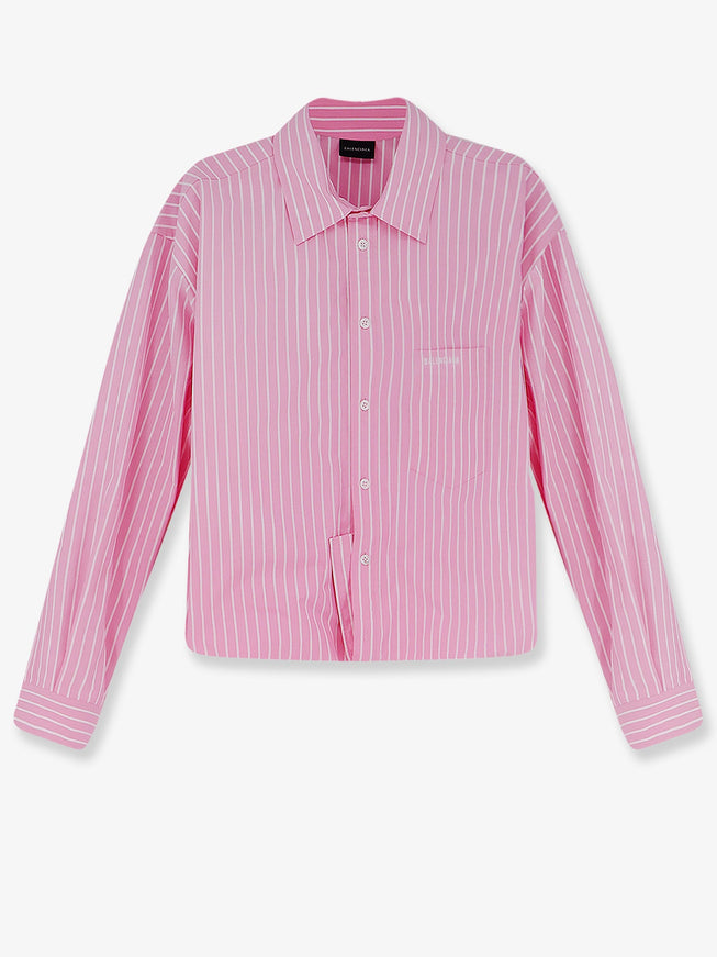 Balenciaga Folded Striped Cotton Shirt Pink White