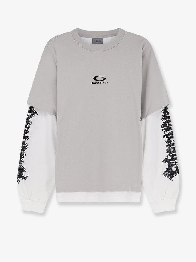 Balenciaga Double Hybrid Cotton T-Shirt Lightgreywhite