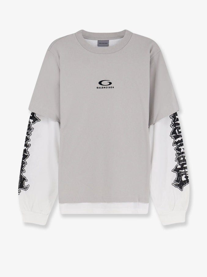 Balenciaga Double Hybrid Cotton T-Shirt Lightgreywhite