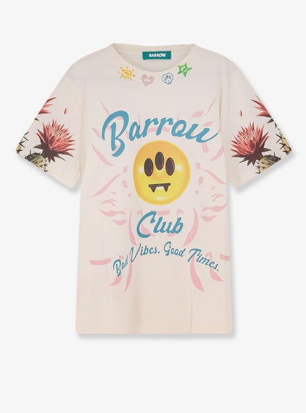 Barrow Cotton T-Shirt With Multicolor Front Print Crema