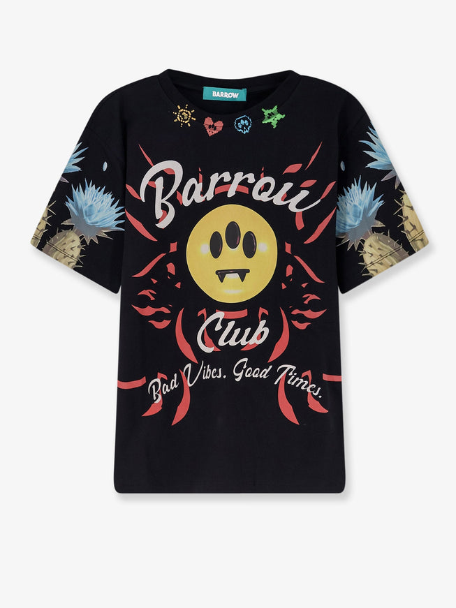 Barrow Cotton T-Shirt With Multicolor Front Print Nero