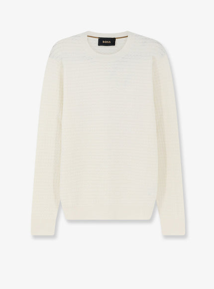 Boss Silk And Cotton Blend Sweater Openwhite