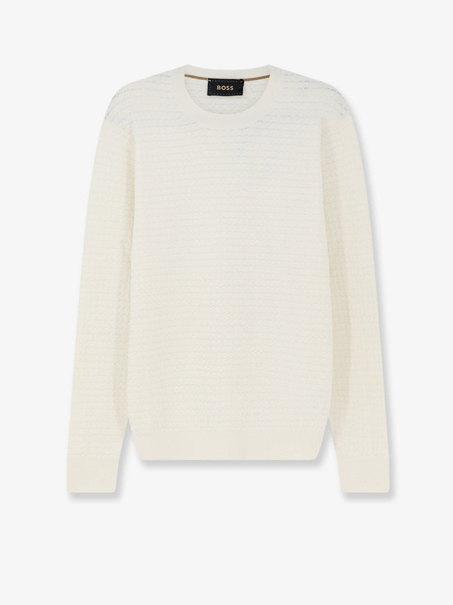Boss Silk And Cotton Blend Sweater Openwhite