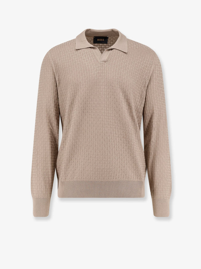Boss Silk Sweater With All-Over Processing Beige