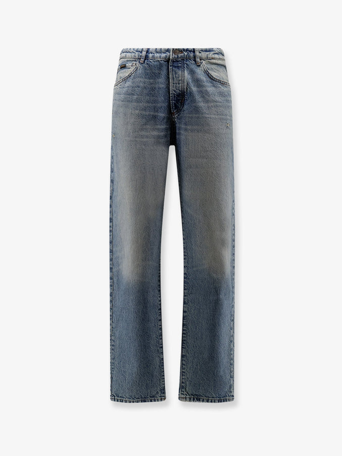 Boss Cotton Jeans With Back Suede Logo Patch Turquoise