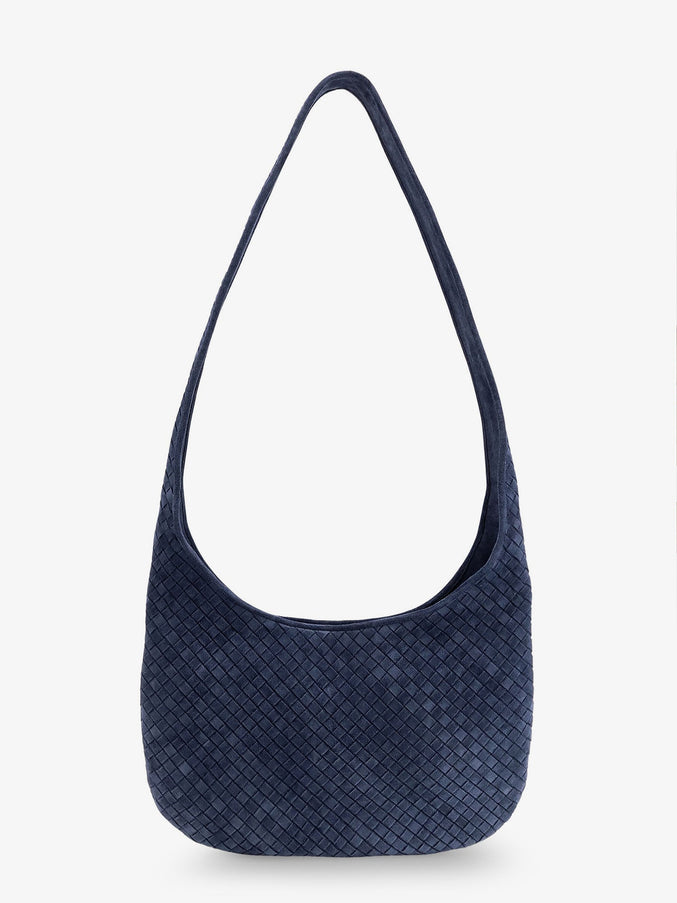 Bottega Veneta Veneto Suede Crossbody Bag With Intrecciato Motif Uni Neptune-Silver