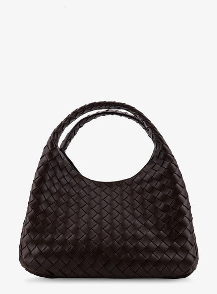 Bottega Veneta Campana Leather Shoulder Bag With Intrecciato Motif Uni Fondant-M Brass