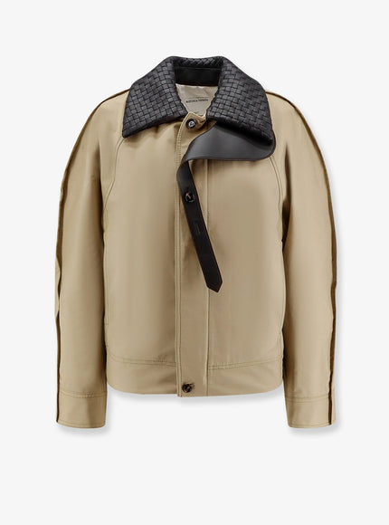 Bottega Veneta Cotton Jacket With Intrecciato Leather Collar Sahara