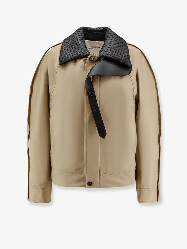 Bottega Veneta Cotton Jacket With Intrecciato Leather Collar Sahara