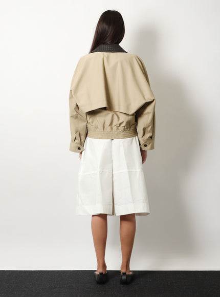 Bottega Veneta Cotton Jacket With Intrecciato Leather Collar