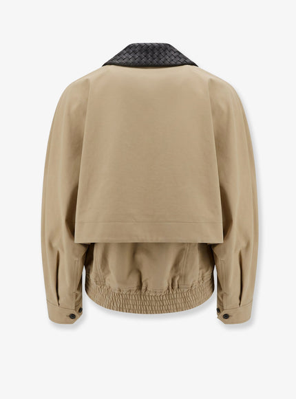 Bottega Veneta Cotton Jacket With Intrecciato Leather Collar