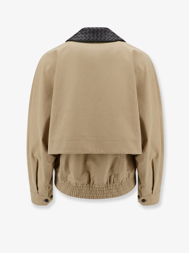 Bottega Veneta Cotton Jacket With Intrecciato Leather Collar