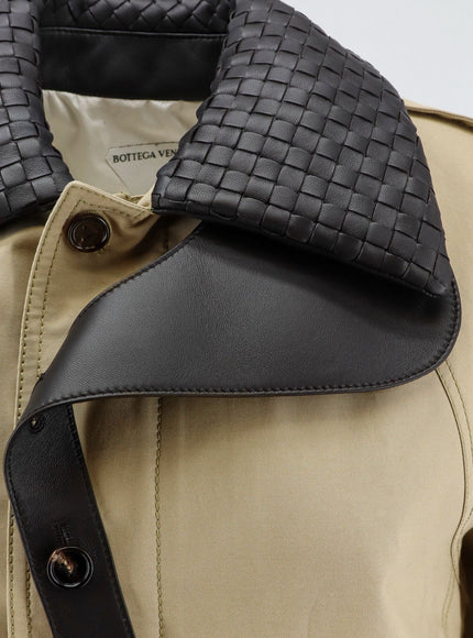 Bottega Veneta Cotton Jacket With Intrecciato Leather Collar