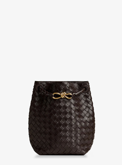 Bottega Veneta Andiamo Bucket Leather Crossbody Bag With Intrecciato Pattern Uni Fondant-M Brass-Fond