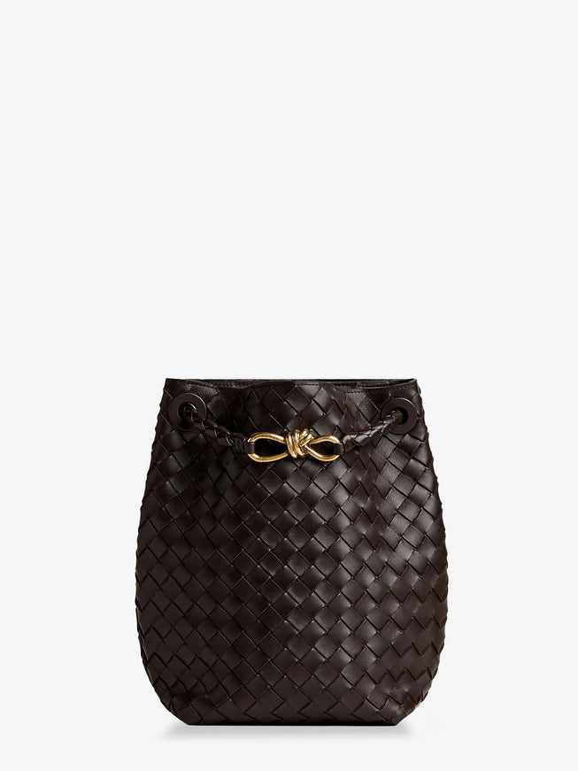 Bottega Veneta Andiamo Bucket Leather Crossbody Bag With Intrecciato Pattern Uni Fondant-M Brass-Fond