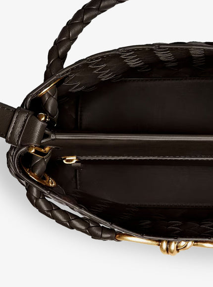 Bottega Veneta Andiamo Bucket Leather Crossbody Bag With Intrecciato Pattern