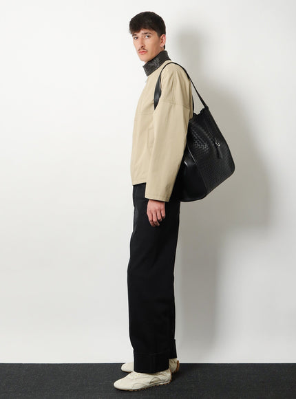 Bottega Veneta Corriere Leather Shoulder Bag With Intrecciato Pattern