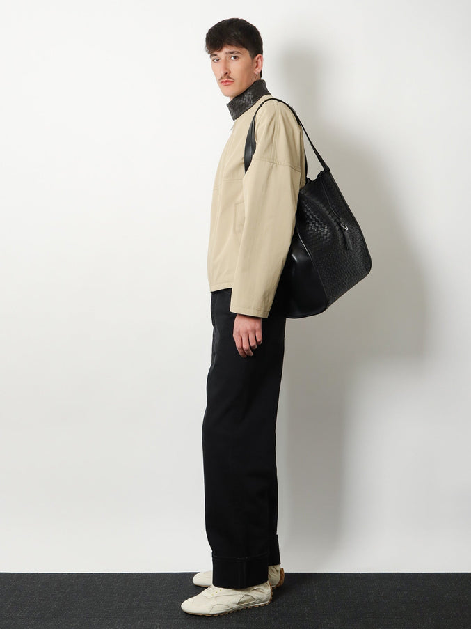 Bottega Veneta Corriere Leather Shoulder Bag With Intrecciato Pattern